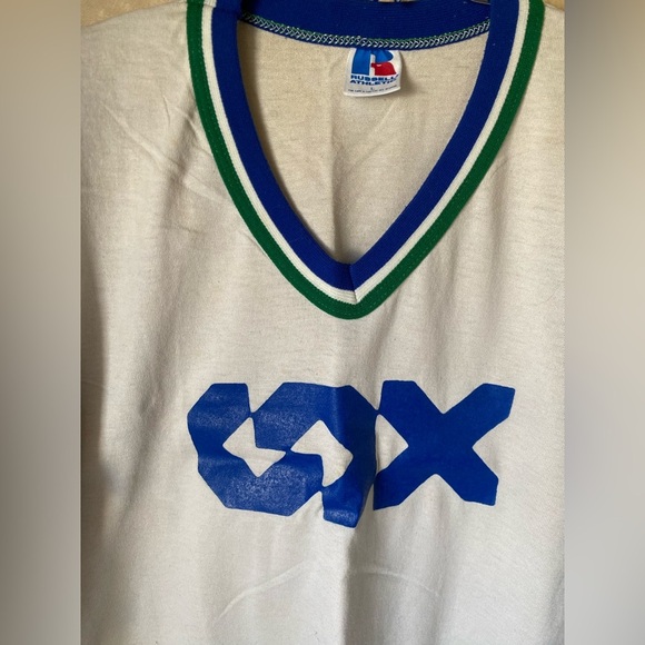 Vintage Russell Athletic Sportswear Baseball Jersey Blue Green 70s 80s Thrashed - Picture 7 of 7